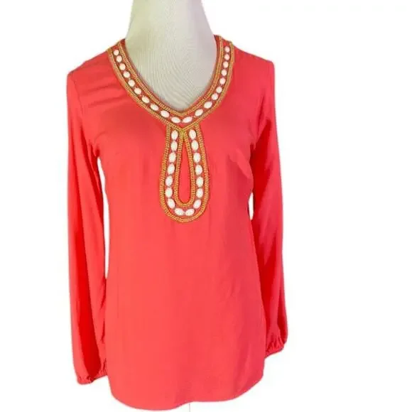 Lilly Pulitzer Sz XL VIOLET Beaded Island Coral Tunic Top - Picture 1 of 5